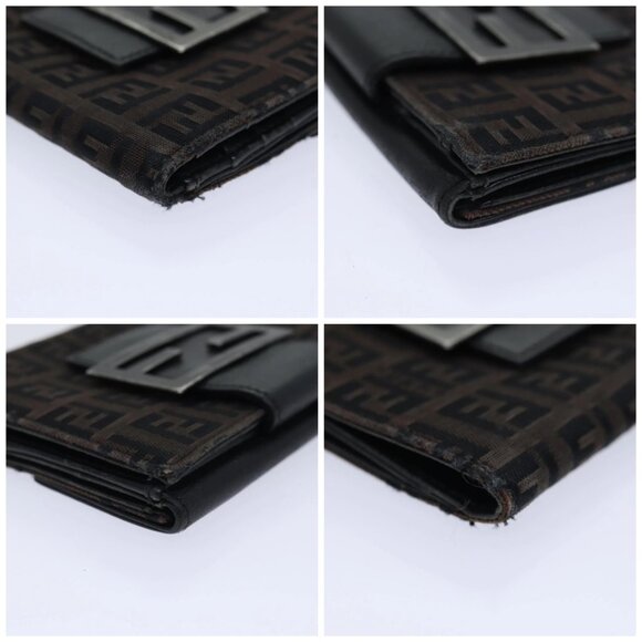 FENDI Zucchino Canvas Wallet Brown Silver Auth - Picture 15 of 15